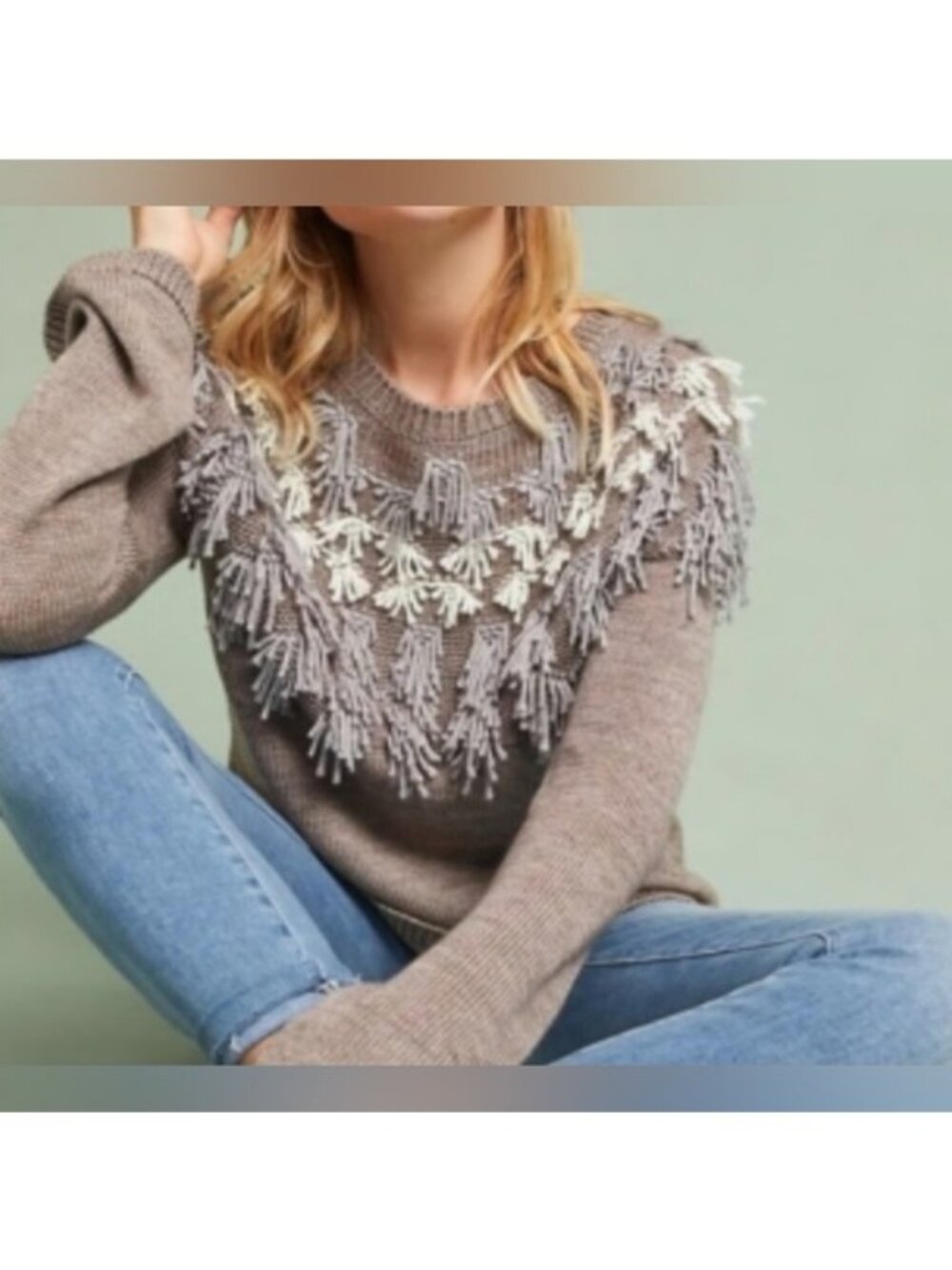 Amadi Icelandic Fringe Shoulder Sweater Size Small Scandi Latte Girl